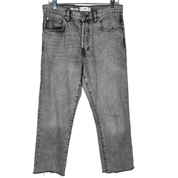 MNG Mango Havana Cropped Straight Fit Button Fly Charcoal Gray‎ Jeans Size 8 - Picture 1 of 8